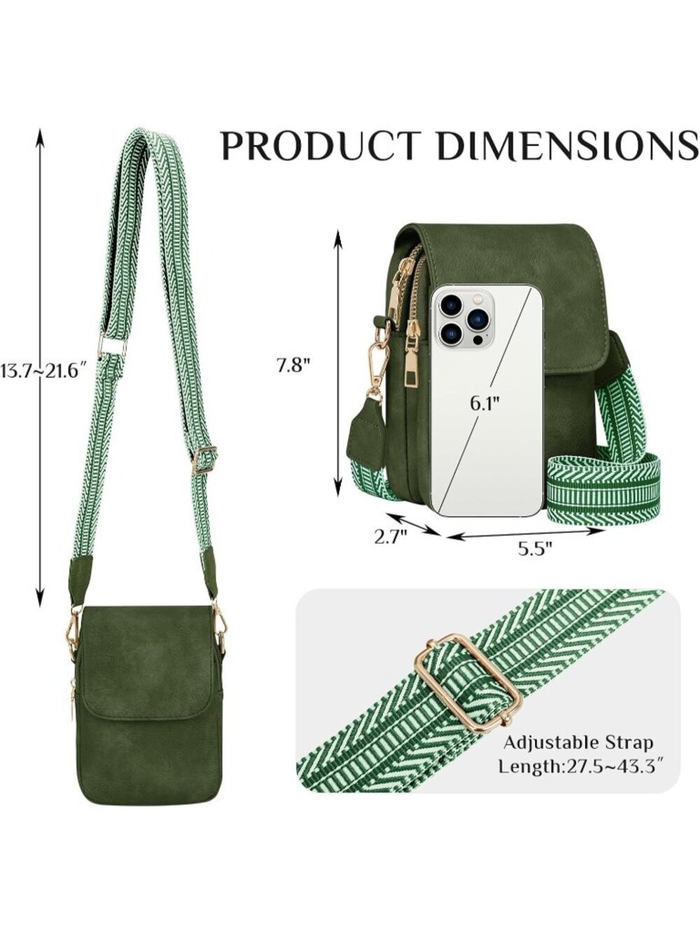 Women's Green Crossbody Fashion Cell Phone Purse with Card Holder Travel Bag - Picture 5 of 7